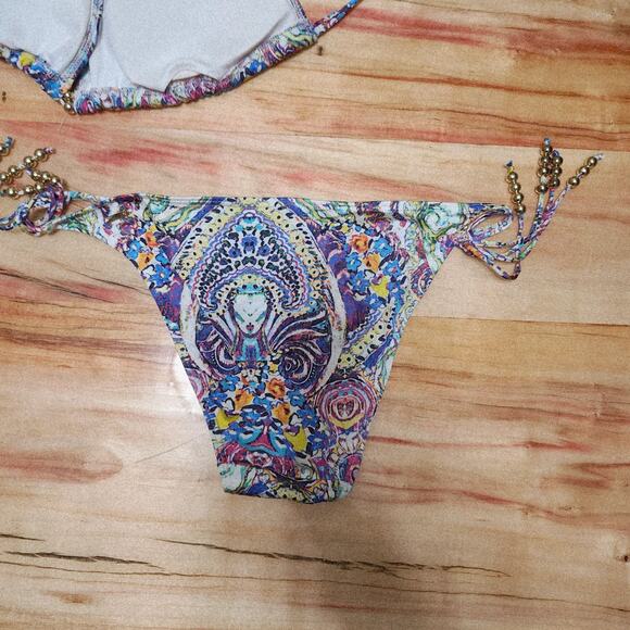 Victorias Secret Swimsuit Bikini Set Paisley Beaded Strappy Back Top L Bottom-S - Picture 12 of 16